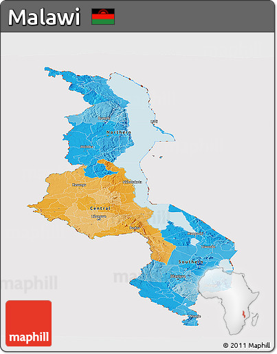 Political Panoramic Map of Malawi, cropped outside