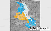 Political Panoramic Map of Malawi, desaturated