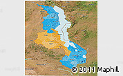 Political Panoramic Map of Malawi, satellite outside