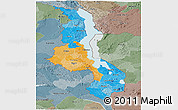 Political Panoramic Map of Malawi, semi-desaturated