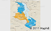 Political Panoramic Map of Malawi, shaded relief outside