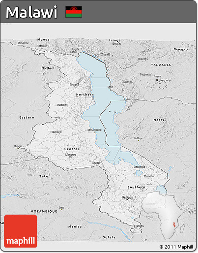 Silver Style Panoramic Map of Malawi