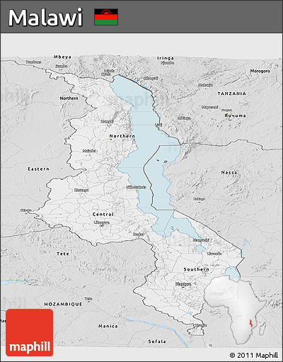 Silver Style Panoramic Map of Malawi
