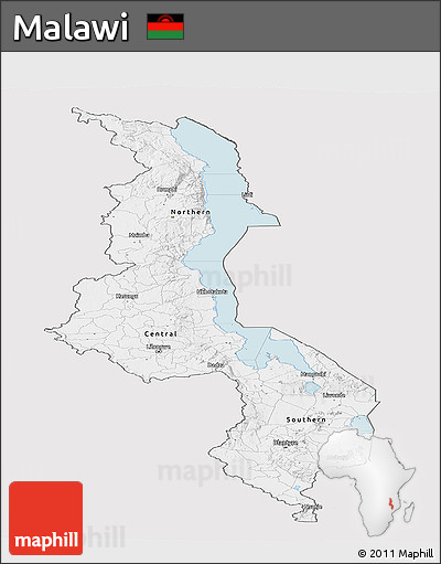 Silver Style Panoramic Map of Malawi, single color outside