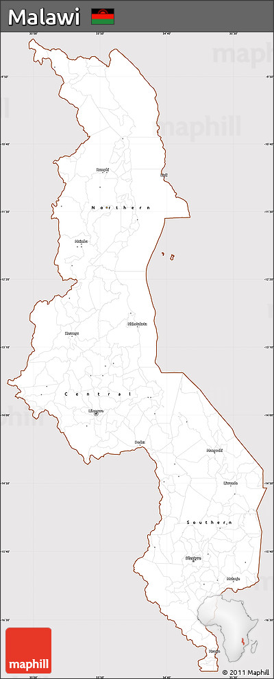 Classic Style Simple Map of Malawi, cropped outside