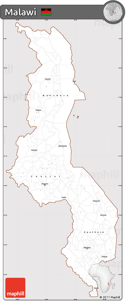 Classic Style Simple Map of Malawi, cropped outside