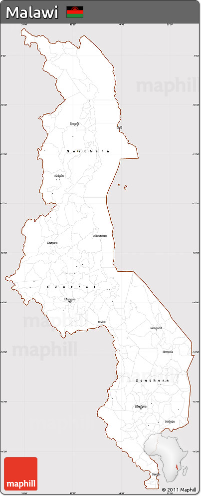 Classic Style Simple Map of Malawi, cropped outside