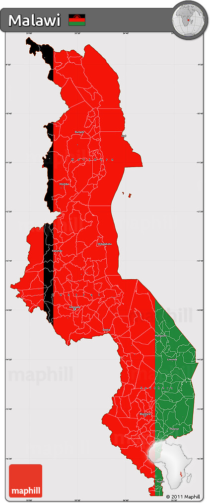 Flag Simple Map of Malawi, flag aligned to the middle