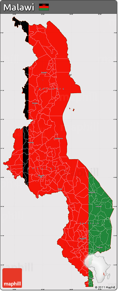 Flag Simple Map of Malawi, flag aligned to the middle
