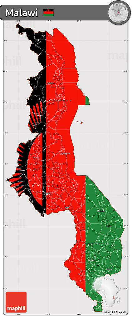 Flag Simple Map of Malawi, flag rotated