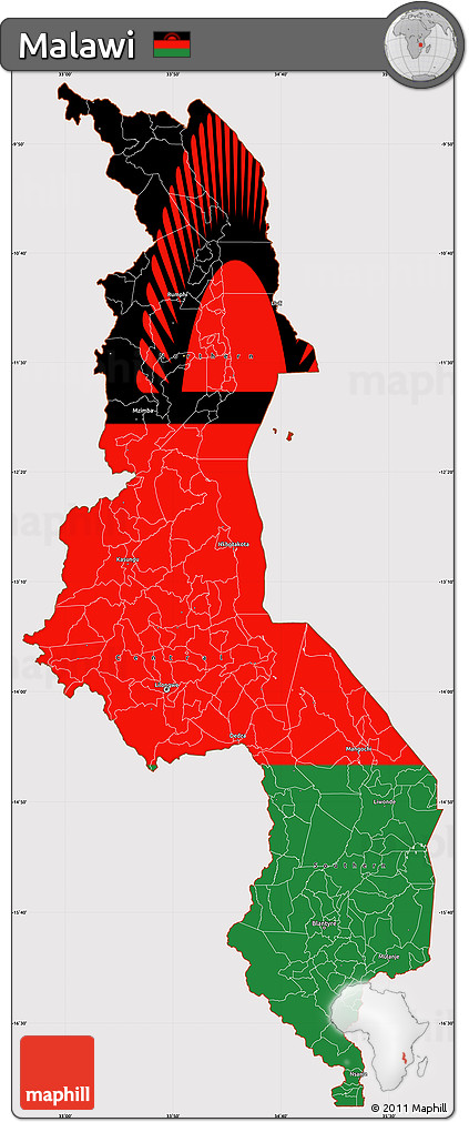 Flag Simple Map of Malawi