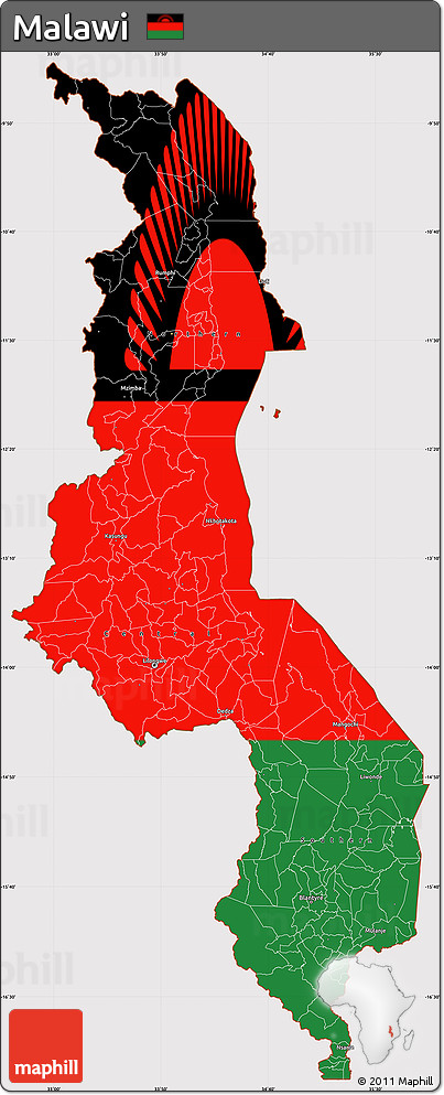 Flag Simple Map of Malawi