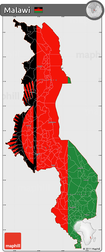 Flag Simple Map of Malawi, single color outside, flag rotated