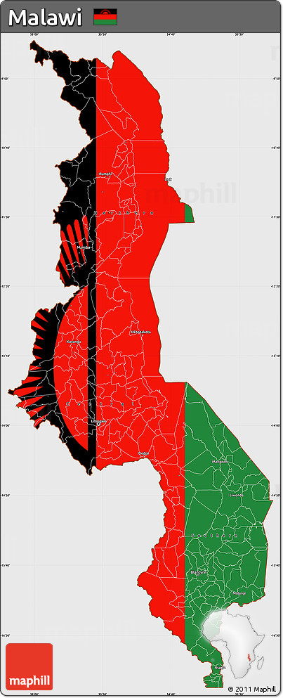 Flag Simple Map of Malawi, single color outside, flag rotated