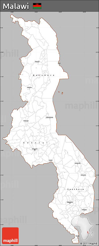 Gray Simple Map of Malawi, cropped outside