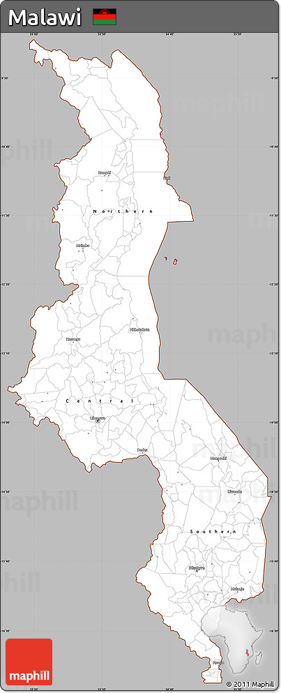 Gray Simple Map of Malawi, cropped outside