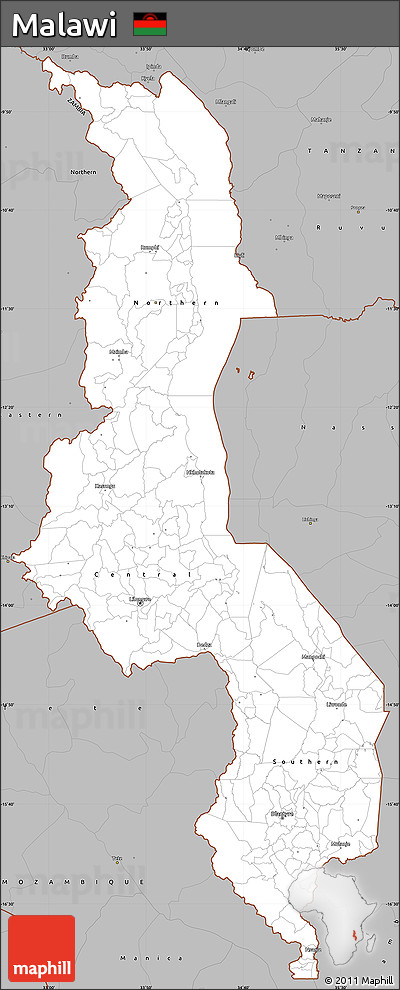 Gray Simple Map of Malawi