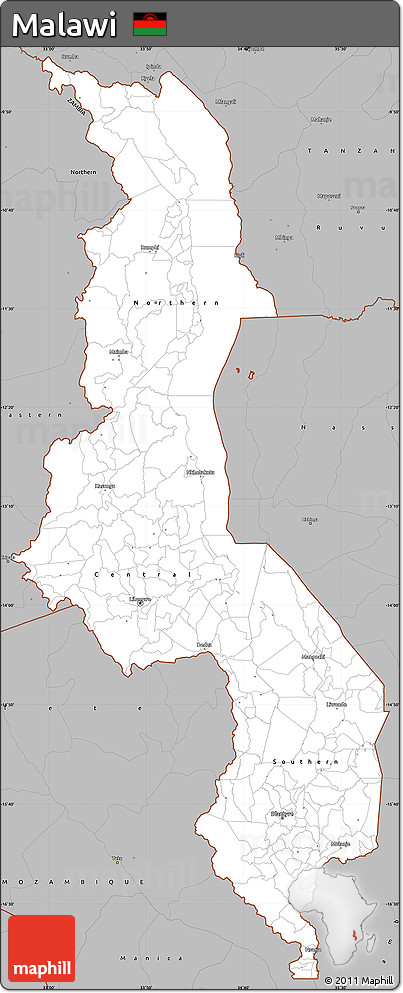 Gray Simple Map of Malawi