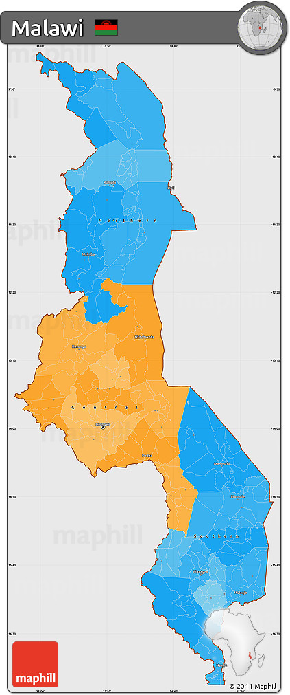 Political Simple Map of Malawi, single color outside