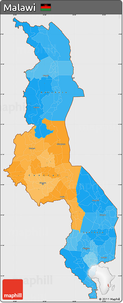 Political Simple Map of Malawi, single color outside