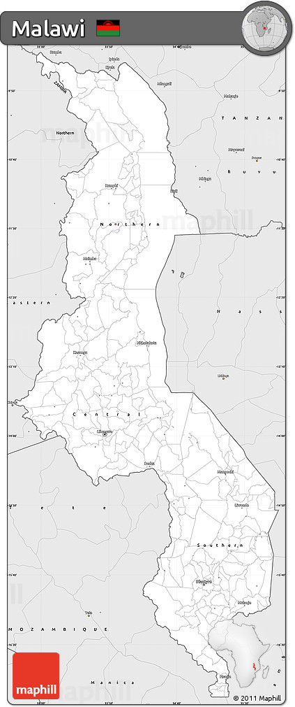 Silver Style Simple Map of Malawi