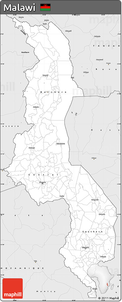 Silver Style Simple Map of Malawi