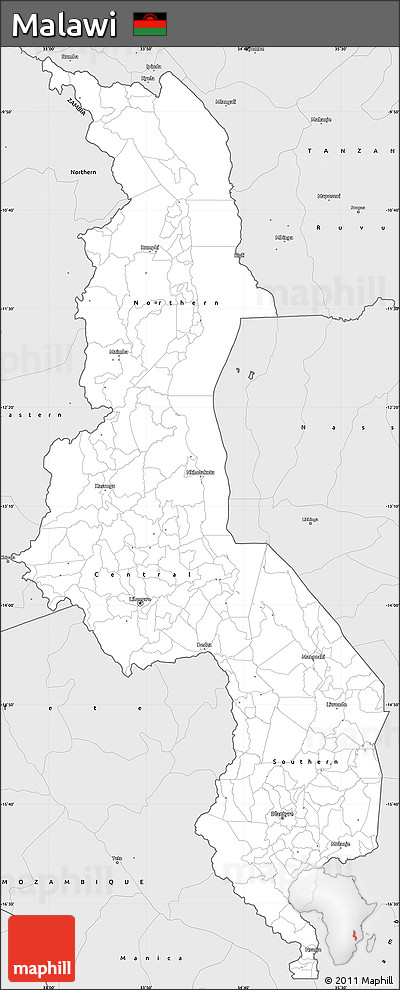 Silver Style Simple Map of Malawi