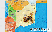 Physical 3D Map of Mulanje, political shades outside