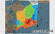 Political 3D Map of Mulanje, darken, semi-desaturated
