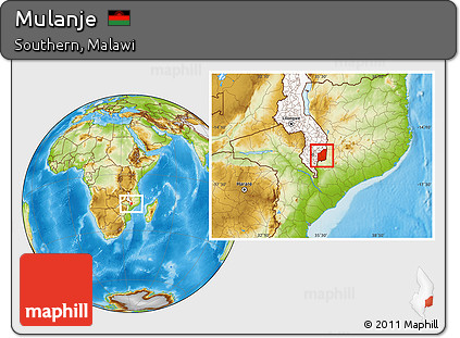 Physical Location Map of Mulanje, highlighted country