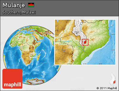 Physical Location Map of Mulanje, highlighted country