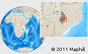 Shaded Relief Location Map of Mulanje, highlighted country, highlighted parent region