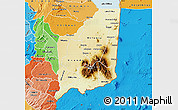 Physical Map of Mulanje, political shades outside