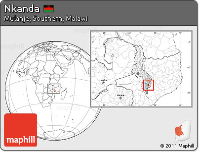 Blank Location Map of Nkanda, highlighted grandparent region, within the entire country