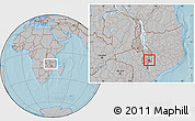 Gray Location Map of Nkanda, within the entire country, hill shading