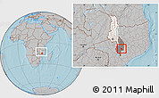 Gray Location Map of Nkanda, highlighted country, highlighted grandparent region, within the entire country, hill shading