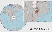 Gray Location Map of Nkanda, highlighted country, highlighted grandparent region, hill shading