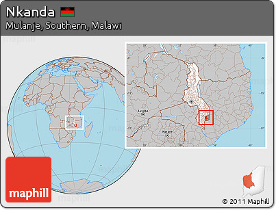 Gray Location Map of Nkanda, highlighted country, highlighted parent region, within the entire country