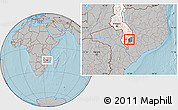 Gray Location Map of Nkanda, highlighted country, highlighted parent region, hill shading