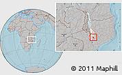 Gray Location Map of Nkanda, highlighted grandparent region, within the entire country, hill shading