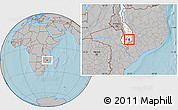 Gray Location Map of Nkanda, highlighted grandparent region, hill shading