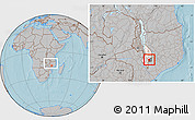 Gray Location Map of Nkanda, highlighted parent region, highlighted grandparent region, within the entire country, hill shading