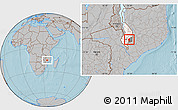 Gray Location Map of Nkanda, highlighted parent region, highlighted grandparent region, hill shading