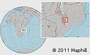 Gray Location Map of Nkanda, highlighted parent region, hill shading