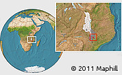 Satellite Location Map of Nkanda, highlighted country, highlighted grandparent region, within the entire country