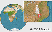 Satellite Location Map of Nkanda, highlighted country, highlighted parent region, within the entire country