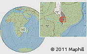 Savanna Style Location Map of Nkanda, highlighted country, highlighted grandparent region, hill shading