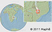 Savanna Style Location Map of Nkanda, highlighted grandparent region, hill shading
