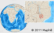 Shaded Relief Location Map of Nkanda, within the entire country