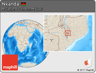 Shaded Relief Location Map of Nkanda